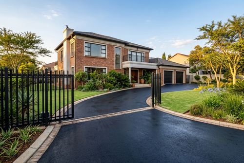Finished smooth asphalt driveway outside a suburban Gauteng home